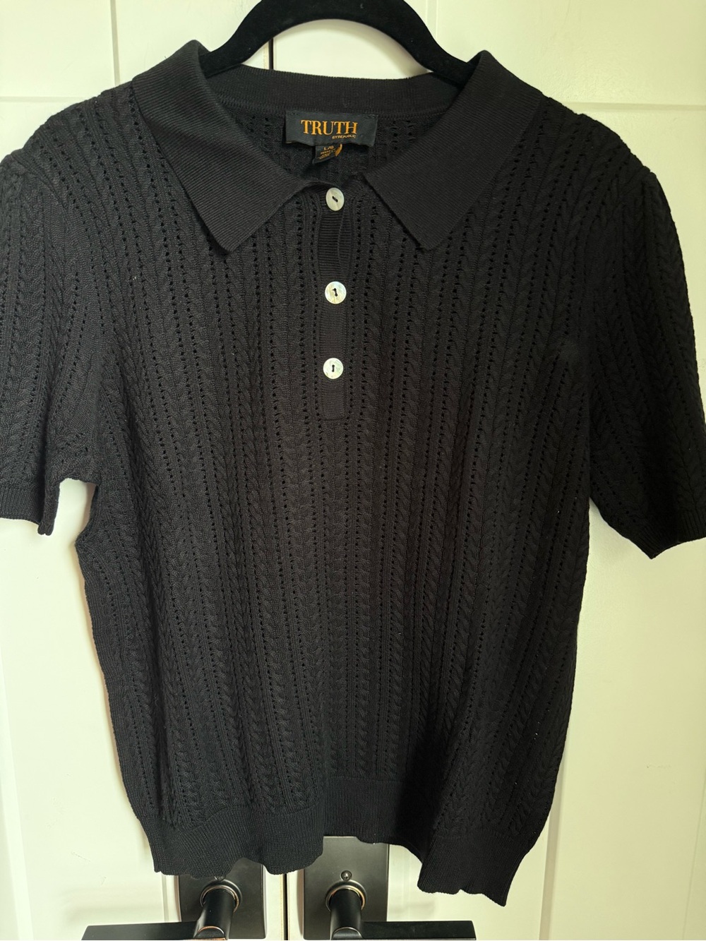 Truth Black Openwork Knit Polo size M. Like new.